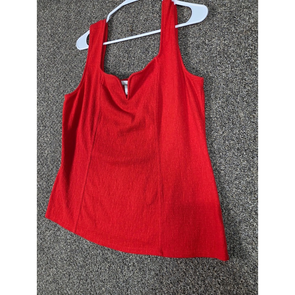 Ava & Viv Blouse Tank Women 1X Red Notched Square Neck Textured Sleeveless Top - Picture 3 of 8